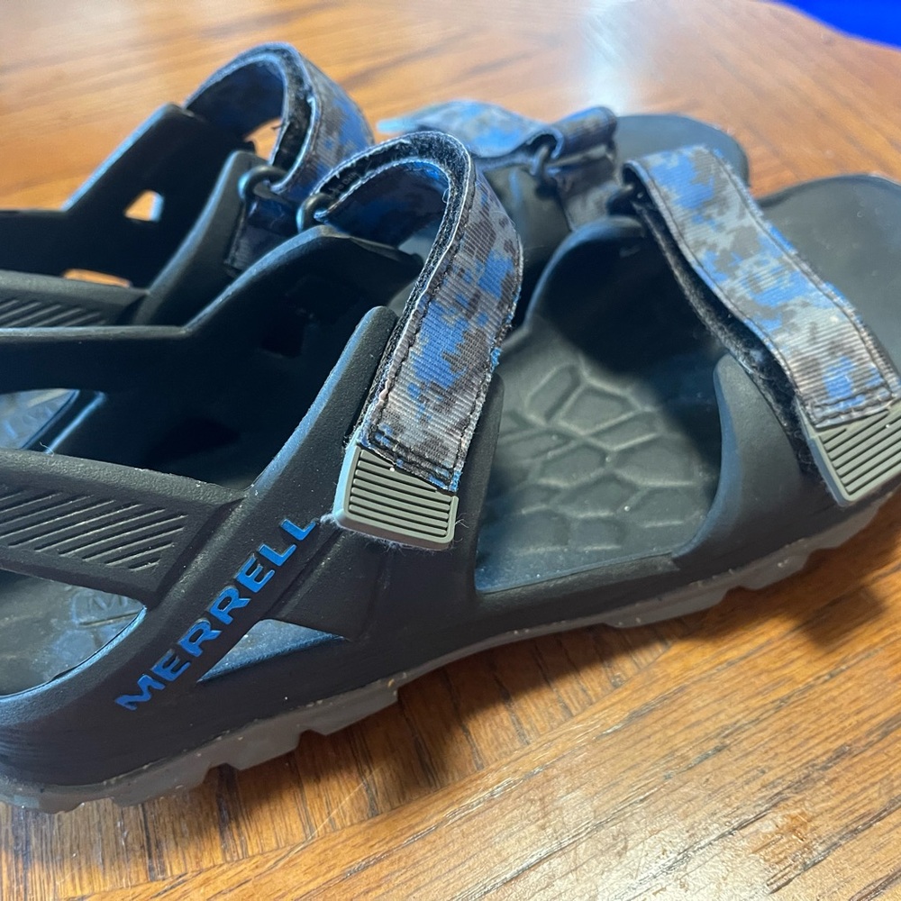 Merrell Black and Blue Adventure Sandals with Textured Footbed